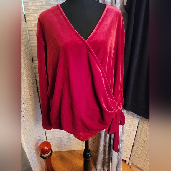 NWT Anne Klein 3x red velvet faux wrap shirt - Picture 1 of 7